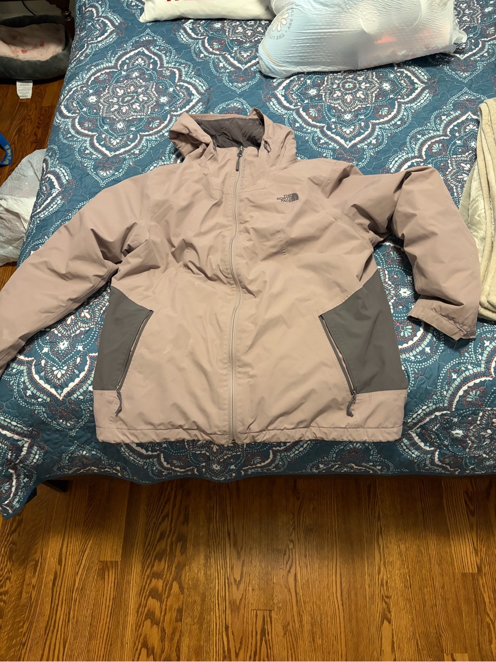 The North Face Mauve Hooded Jacket with Dark Gray Panels